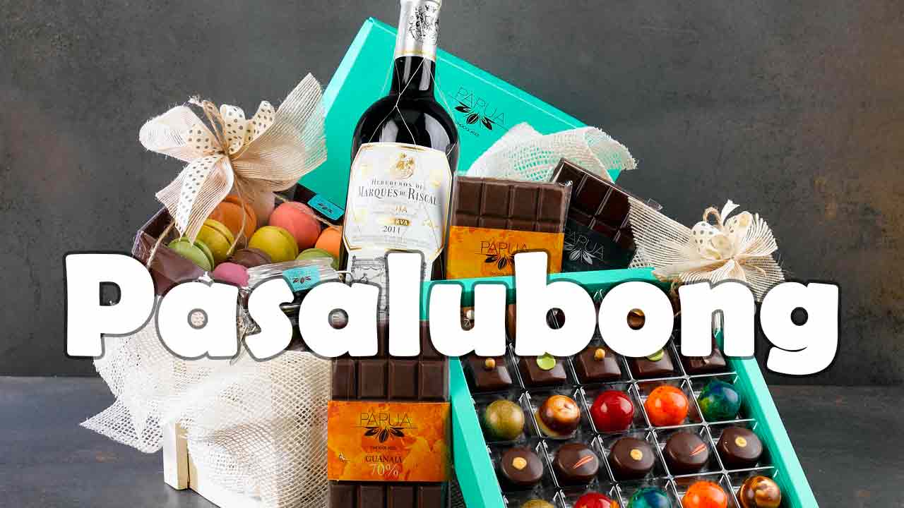A beautifully arranged gift basket filled with imported chocolates, perfect as pasalubong for a Filipino family.