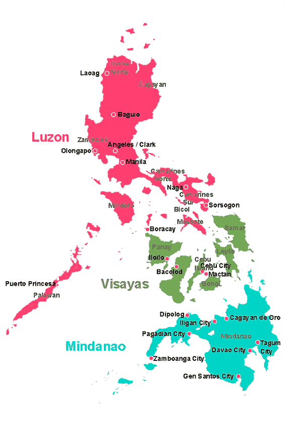 A map of the Philippines highlighting the locations of Cebu and Davao.